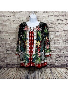 JM Collection Multicolor Floral Tropical 3/4 Sleeves Blouse